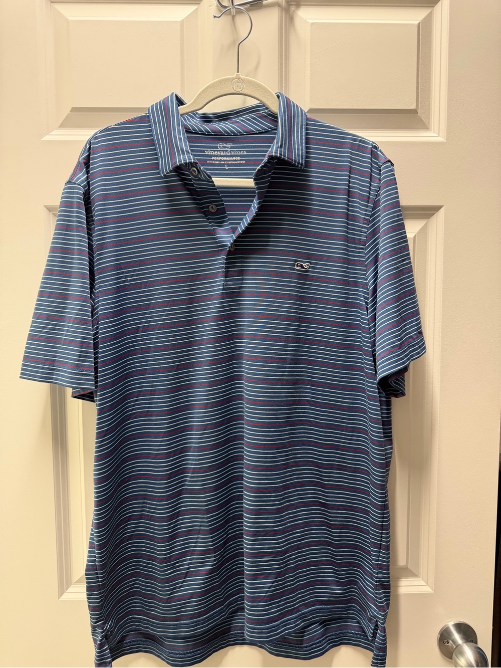 Vineyard Vines Navy Polo with Red & White Stripes